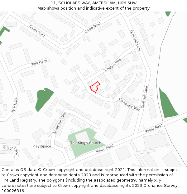 11, SCHOLARS WAY, AMERSHAM, HP6 6UW: Location map and indicative extent of plot