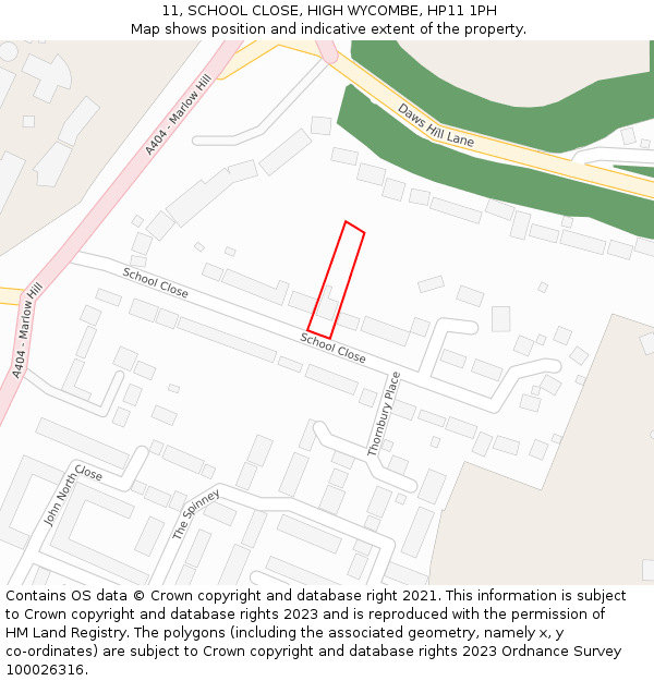 11, SCHOOL CLOSE, HIGH WYCOMBE, HP11 1PH: Location map and indicative extent of plot