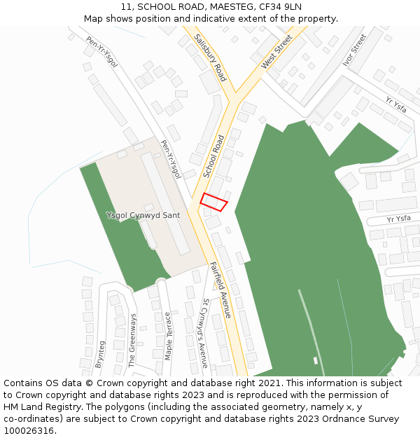 11, SCHOOL ROAD, MAESTEG, CF34 9LN: Location map and indicative extent of plot