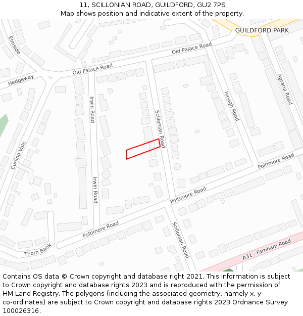 11, SCILLONIAN ROAD, GUILDFORD, GU2 7PS: Location map and indicative extent of plot