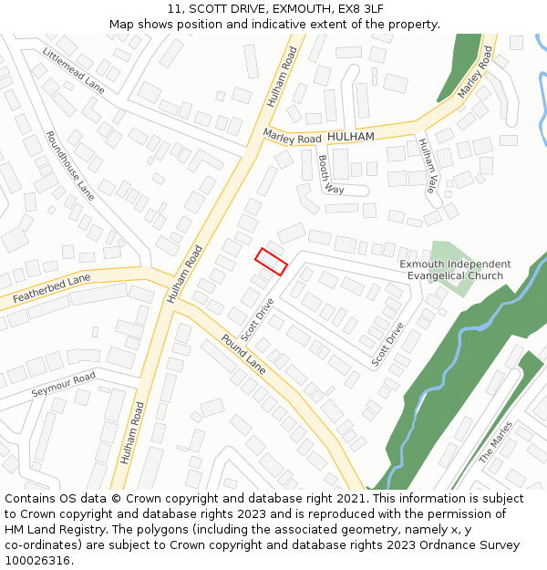 11, SCOTT DRIVE, EXMOUTH, EX8 3LF: Location map and indicative extent of plot