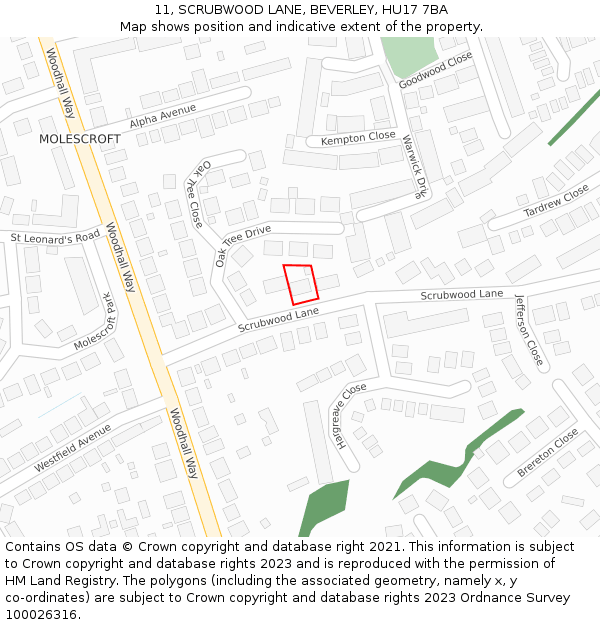11, SCRUBWOOD LANE, BEVERLEY, HU17 7BA: Location map and indicative extent of plot