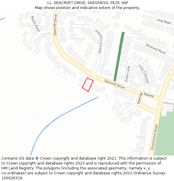 11, SEACROFT DRIVE, SKEGNESS, PE25 3AP: Location map and indicative extent of plot