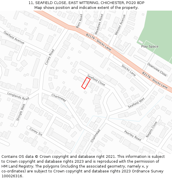 11, SEAFIELD CLOSE, EAST WITTERING, CHICHESTER, PO20 8DP: Location map and indicative extent of plot