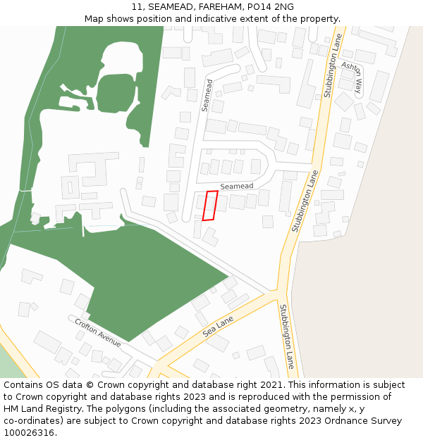 11, SEAMEAD, FAREHAM, PO14 2NG: Location map and indicative extent of plot