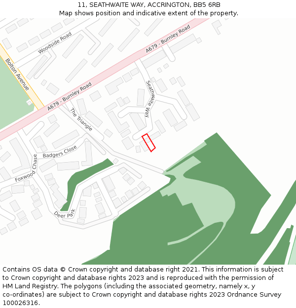 11, SEATHWAITE WAY, ACCRINGTON, BB5 6RB: Location map and indicative extent of plot