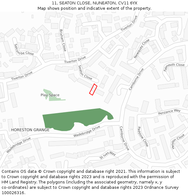 11, SEATON CLOSE, NUNEATON, CV11 6YX: Location map and indicative extent of plot