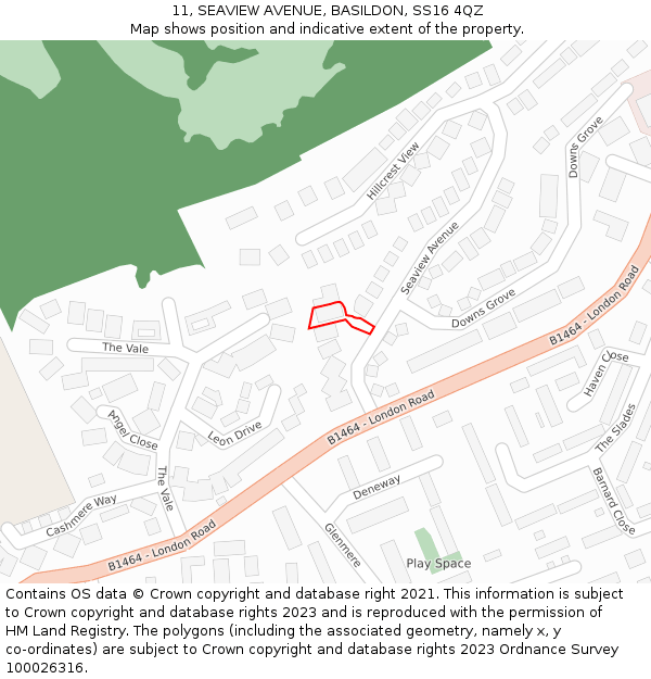 11, SEAVIEW AVENUE, BASILDON, SS16 4QZ: Location map and indicative extent of plot