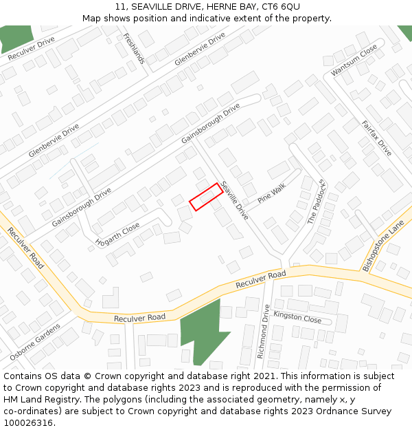 11, SEAVILLE DRIVE, HERNE BAY, CT6 6QU: Location map and indicative extent of plot