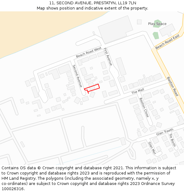 11, SECOND AVENUE, PRESTATYN, LL19 7LN: Location map and indicative extent of plot