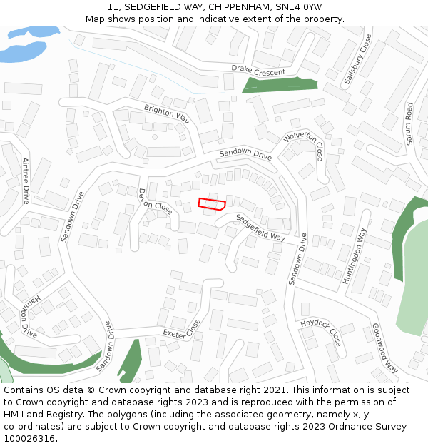 11, SEDGEFIELD WAY, CHIPPENHAM, SN14 0YW: Location map and indicative extent of plot