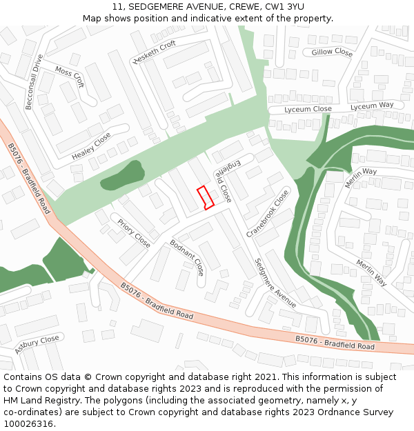 11, SEDGEMERE AVENUE, CREWE, CW1 3YU: Location map and indicative extent of plot