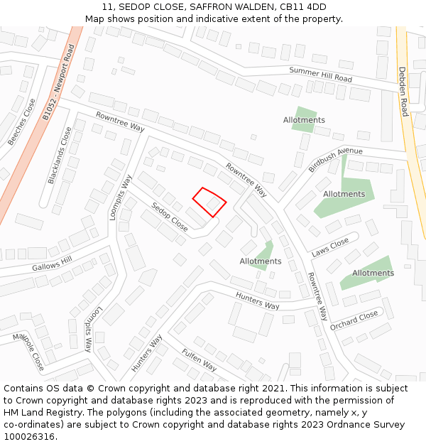 11, SEDOP CLOSE, SAFFRON WALDEN, CB11 4DD: Location map and indicative extent of plot