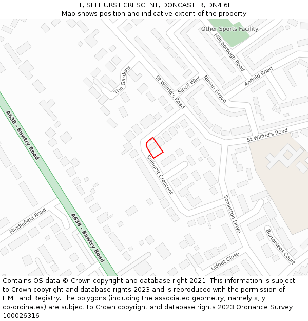 11, SELHURST CRESCENT, DONCASTER, DN4 6EF: Location map and indicative extent of plot