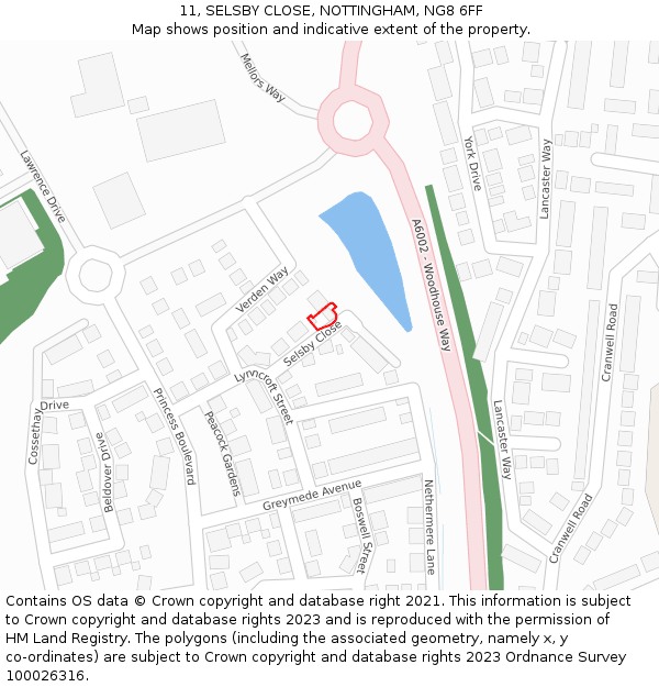 11, SELSBY CLOSE, NOTTINGHAM, NG8 6FF: Location map and indicative extent of plot