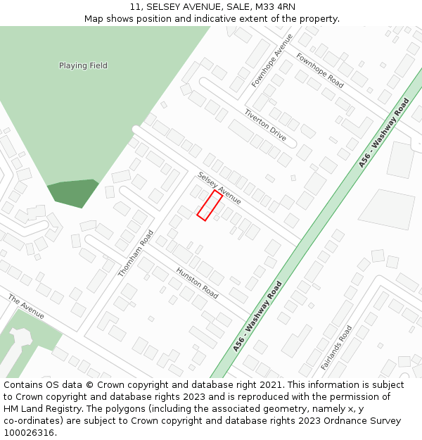 11, SELSEY AVENUE, SALE, M33 4RN: Location map and indicative extent of plot