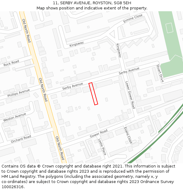 11, SERBY AVENUE, ROYSTON, SG8 5EH: Location map and indicative extent of plot