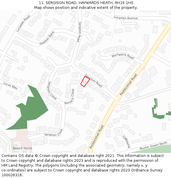 11, SERGISON ROAD, HAYWARDS HEATH, RH16 1HS: Location map and indicative extent of plot