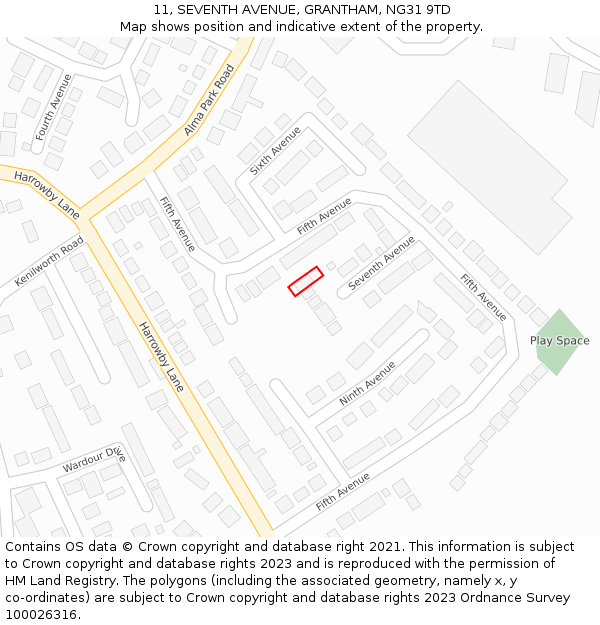 11, SEVENTH AVENUE, GRANTHAM, NG31 9TD: Location map and indicative extent of plot