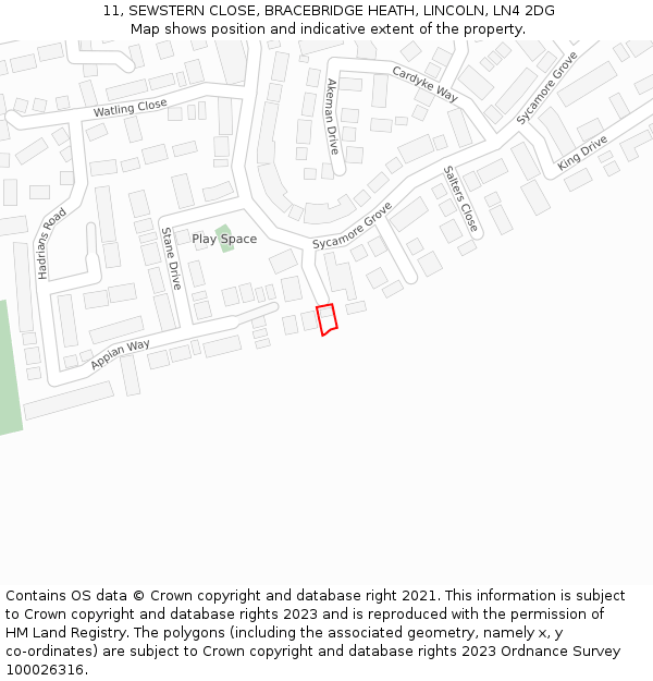 11, SEWSTERN CLOSE, BRACEBRIDGE HEATH, LINCOLN, LN4 2DG: Location map and indicative extent of plot