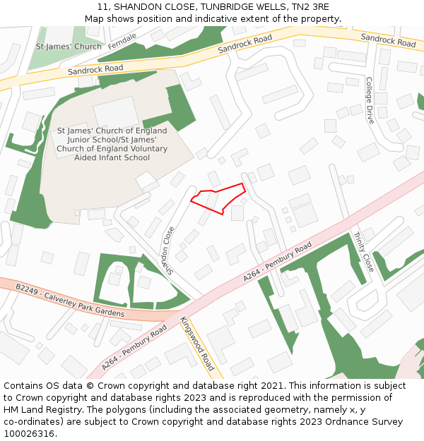 11, SHANDON CLOSE, TUNBRIDGE WELLS, TN2 3RE: Location map and indicative extent of plot