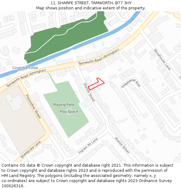 11, SHARPE STREET, TAMWORTH, B77 3HY: Location map and indicative extent of plot