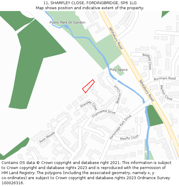 11, SHARPLEY CLOSE, FORDINGBRIDGE, SP6 1LG: Location map and indicative extent of plot