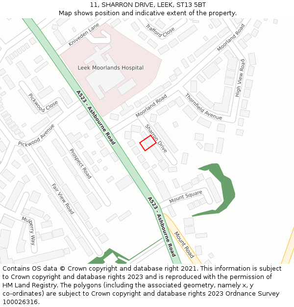 11, SHARRON DRIVE, LEEK, ST13 5BT: Location map and indicative extent of plot