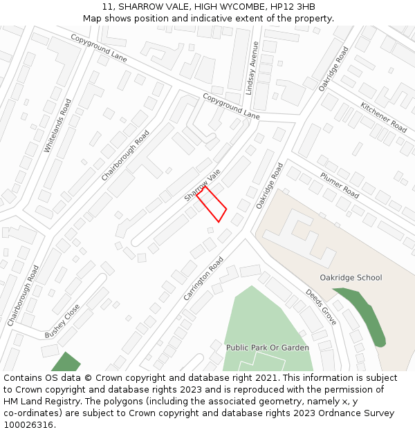 11, SHARROW VALE, HIGH WYCOMBE, HP12 3HB: Location map and indicative extent of plot