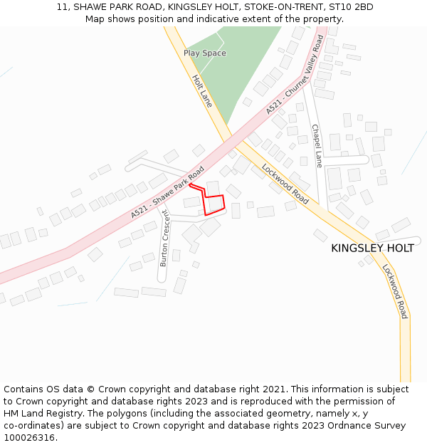 11, SHAWE PARK ROAD, KINGSLEY HOLT, STOKE-ON-TRENT, ST10 2BD: Location map and indicative extent of plot