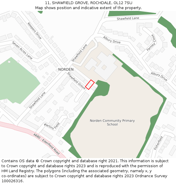 11, SHAWFIELD GROVE, ROCHDALE, OL12 7SU: Location map and indicative extent of plot