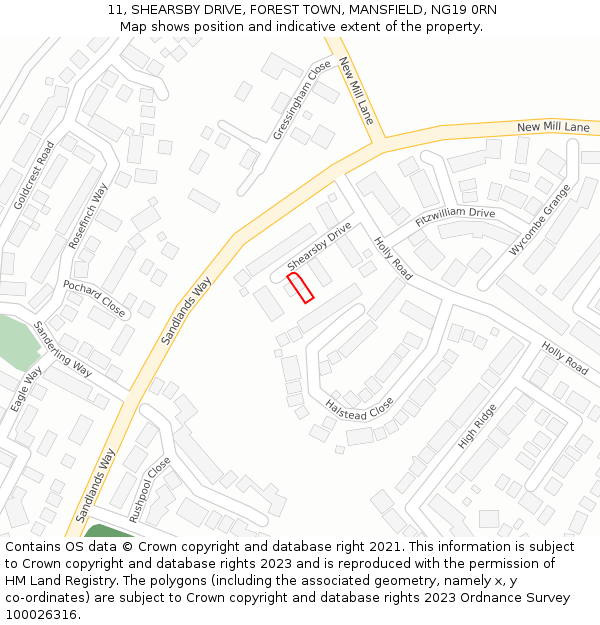 11, SHEARSBY DRIVE, FOREST TOWN, MANSFIELD, NG19 0RN: Location map and indicative extent of plot