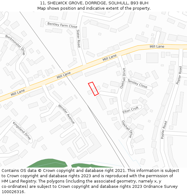 11, SHELWICK GROVE, DORRIDGE, SOLIHULL, B93 8UH: Location map and indicative extent of plot