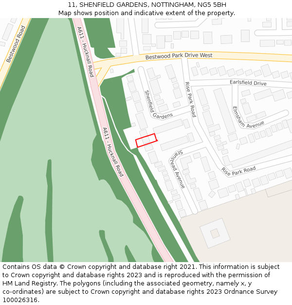 11, SHENFIELD GARDENS, NOTTINGHAM, NG5 5BH: Location map and indicative extent of plot