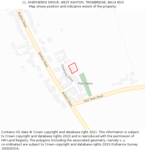 11, SHEPHERDS DROVE, WEST ASHTON, TROWBRIDGE, BA14 6DG: Location map and indicative extent of plot