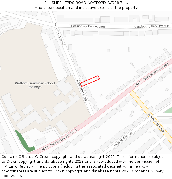 11, SHEPHERDS ROAD, WATFORD, WD18 7HU: Location map and indicative extent of plot