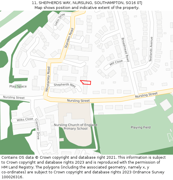 11, SHEPHERDS WAY, NURSLING, SOUTHAMPTON, SO16 0TJ: Location map and indicative extent of plot