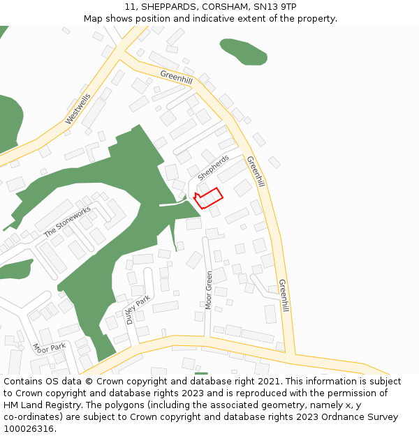 11, SHEPPARDS, CORSHAM, SN13 9TP: Location map and indicative extent of plot