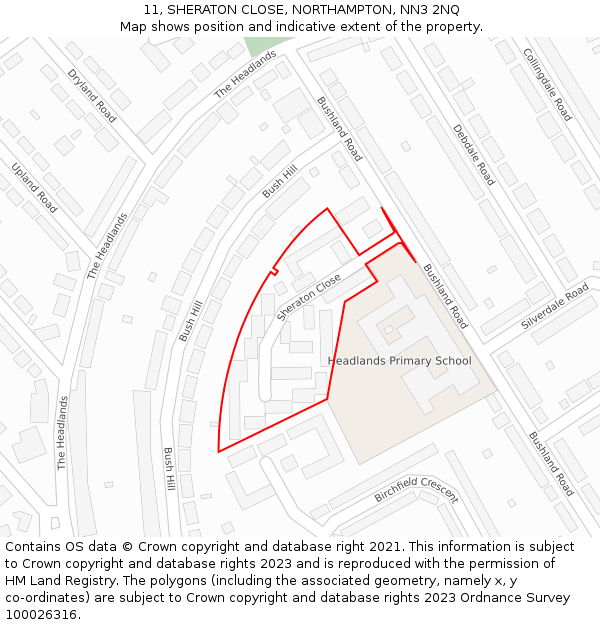 11, SHERATON CLOSE, NORTHAMPTON, NN3 2NQ: Location map and indicative extent of plot