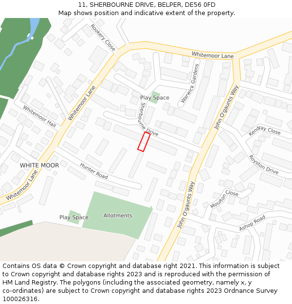11, SHERBOURNE DRIVE, BELPER, DE56 0FD: Location map and indicative extent of plot