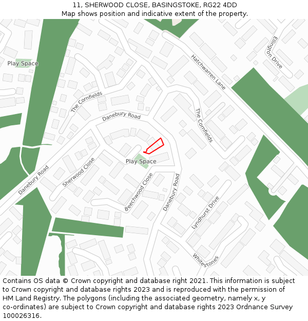 11, SHERWOOD CLOSE, BASINGSTOKE, RG22 4DD: Location map and indicative extent of plot