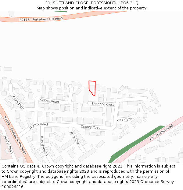 11, SHETLAND CLOSE, PORTSMOUTH, PO6 3UQ: Location map and indicative extent of plot