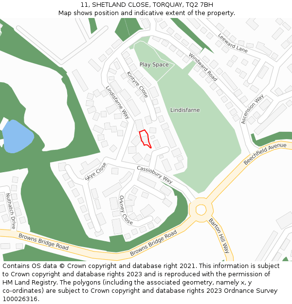 11, SHETLAND CLOSE, TORQUAY, TQ2 7BH: Location map and indicative extent of plot