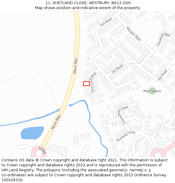 11, SHETLAND CLOSE, WESTBURY, BA13 2GN: Location map and indicative extent of plot