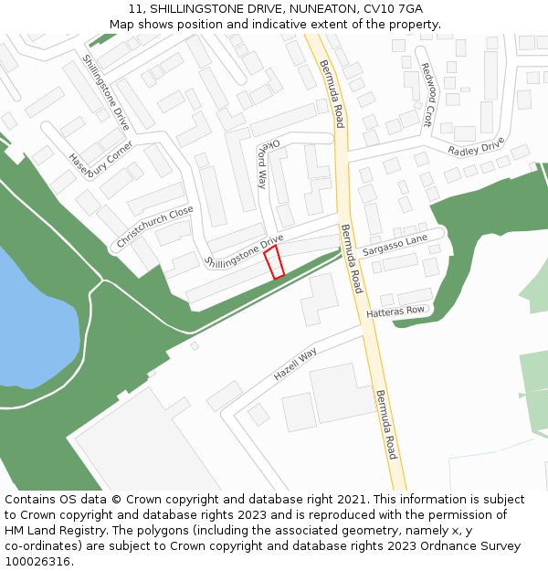 11, SHILLINGSTONE DRIVE, NUNEATON, CV10 7GA: Location map and indicative extent of plot