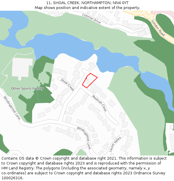 11, SHOAL CREEK, NORTHAMPTON, NN4 0YT: Location map and indicative extent of plot