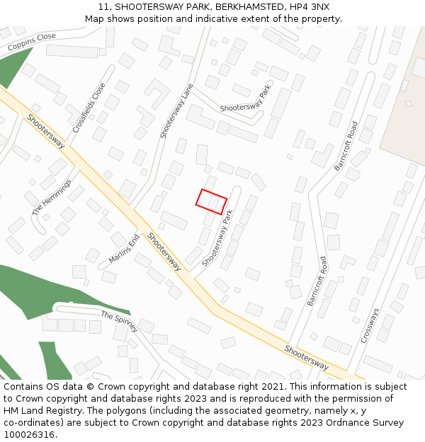 11, SHOOTERSWAY PARK, BERKHAMSTED, HP4 3NX: Location map and indicative extent of plot