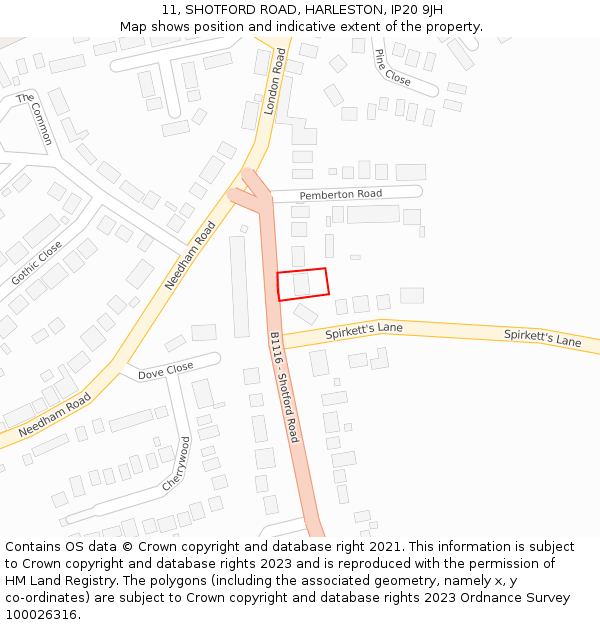 11, SHOTFORD ROAD, HARLESTON, IP20 9JH: Location map and indicative extent of plot