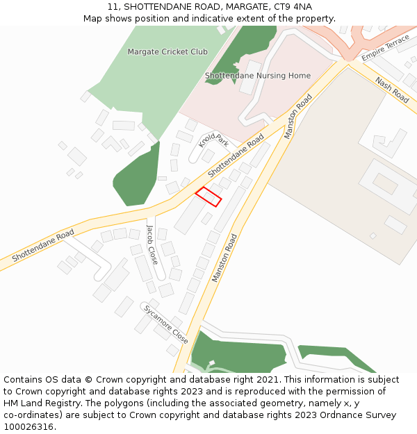 11, SHOTTENDANE ROAD, MARGATE, CT9 4NA: Location map and indicative extent of plot