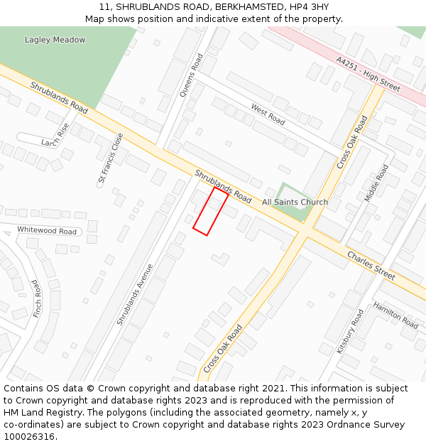 11, SHRUBLANDS ROAD, BERKHAMSTED, HP4 3HY: Location map and indicative extent of plot